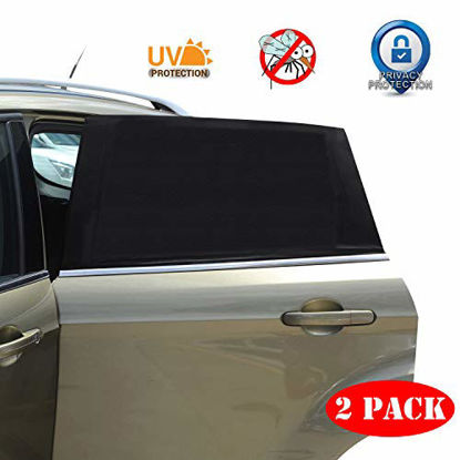 Picture of Car Window Sun Shade - 2 Pack Breathable Mesh Car Rear Side Window Shade Sunshade UV Protection for Baby Family Pet, Mosquito Net Curtains Fit for Most(95%) of Cars, Cover Full Window