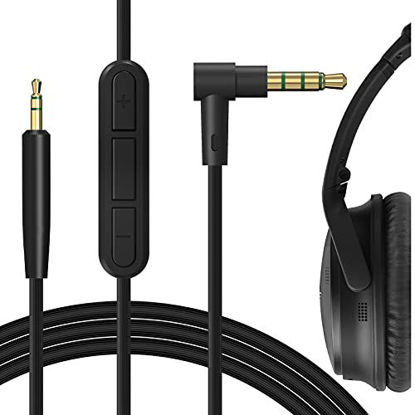 Picture of Geekria QuickFit Audio Cable with Mic Compatible with Bose QuietComfort 45, QC 45, QC 35 Series II, QC 35, QC 25 Cable, 2.5mm Aux Replacement Stereo Cord with Inline Microphone (5.6 ft/1.7 m)