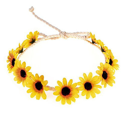 Picture of Floral Fall Boho Sunflower Crown Hippies Daisy Hair Wreath Bridal Headpiece Photo Props DY-01 (Yellow)