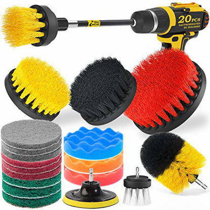Picture of Holikme 20Piece Drill Brush Attachments Set, Scrub Pads & Sponge, Buffing Pads, Power Scrubber Brush with Extend Long Attachment, Car Polishing Pad Kit
