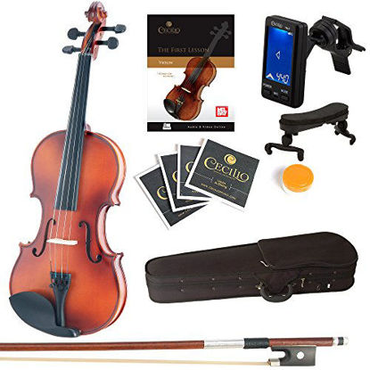 Picture of Mendini By Cecilio Violin For Kids & Adults - 4/4 MV300 Satin Antique, Student or Beginners Kit w/Case, Bow, Extra Strings, Tuner, Lesson Book - Stringed Musical Instruments