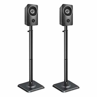 Picture of Mounting Dream Height Adjustable Bookshelf & Desktop Vizio, Bose, Polk, JBL, Sony, Speaker Stands Pair with Wire Management, (11LBS Per, Black