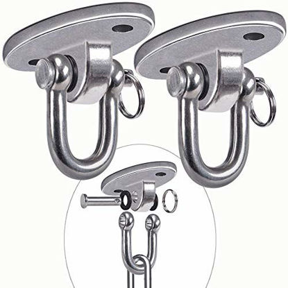 Picture of SELEWARE 2 Pieces 2000 lb Capacity Stainless Steel 180° Swing Hangers, Heavy Duty Swing Hooks for Concrete Ceiling Wooden, Hanging Hardware for Por Porch Playground Hammock Gym Swing Sets