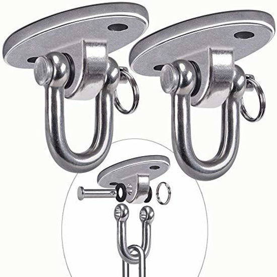 Picture of SELEWARE 2 Pieces 2000 lb Capacity Stainless Steel 180° Swing Hangers, Heavy Duty Swing Hooks for Concrete Ceiling Wooden, Hanging Hardware for Por Porch Playground Hammock Gym Swing Sets