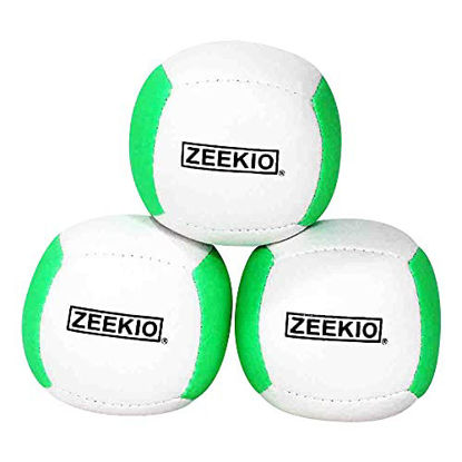 Picture of Zeekio Lunar Juggling Balls - [Set of 3], Professional UV Reactive, 6-Panel Balls, Synthetic Leather, Millet Filled, 110g Each, White/Green