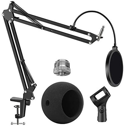 Picture of InnoGear Adjustable Mic Stand for Blue Snowball and Blue Snowball iCE Suspension Boom Scissor Arm Stand with Microphone Windscreen and Dual Layered Mic Pop Filter, Max Load 1.5 KG, Medium