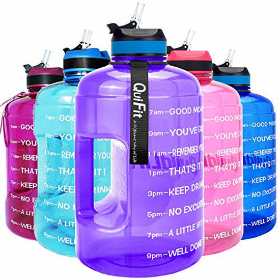 with Straw & Time Marker BPA Free Large Reusable Sport Water Jug with Handle for Fitness Outdoor Enthusiasts QuiFit Motivational Gallon Water Bottle 