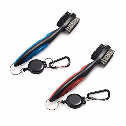 Picture of Xintan Tiger Pack of 2 Golf Club Brush Groove Cleaner with Retractable Zip-line and Aluminum Carabiner Cleaning Tools