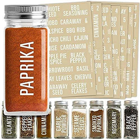 Talented Kitchen 145 Preprinted Spice Jar Labels with Seasoning Stickers,  Numbers, White All Caps Letters on Clear Water Resistant Vinyl