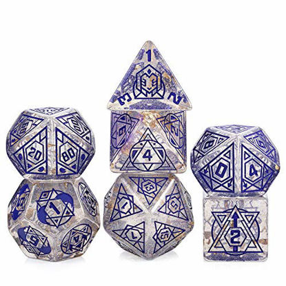 Picture of DNDND Giant DND Dice Set,7 PCS Translucent Polyhedral D&D Dice Set with Gift Metal Box for Dungeons and Dragons DND Rolling and Table Games (Translucent with Purple Number)