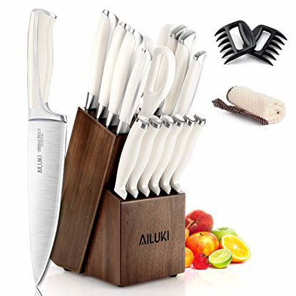 Picture of Knife Set,18 Piece Kitchen Knife Set with Block Wooden and Sharpener, Professional High Carbon German Stainless Steel Chef Knife Set, Ultra Sharp Full Tang Forged White Knives Set