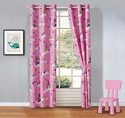 Picture of Kids zone Home Linen 2 Panel Curtain Set with Grommet for Boys Girls Teens Bedroom Multicolor Set (Unicorn Rainbow Castle Clouds Pink Purple White)