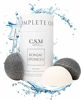 Picture of CSM Organic Konjac Sponges 3-Pack for Gentle Exfoliating - Facial Cleansing Sponge with Activated Bamboo Charcoal to Clean Pores, Remove Impurities, Exfoliate - 2 Black, 1 White Natural Sponge