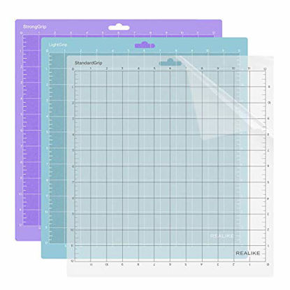 Picture of REALIKE 12x12 Cutting Mat for Silhouette Cameo 4/3/2/1 (3 Mats - StandardGrip, LightGrip, StrongGrip), Gridded Adhesive Non-Slip Cut Mat for Crafts, Quilting, Sewing, Scrapbooking and All Arts