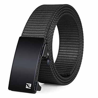 Picture of FAIRWIN Men's Ratchet Web Belt,1.25 inch Nylon Automatic Buckle Belt, No Holes Invisible Belt for Men(Black,M)