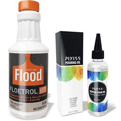 Picture of Floetrol Pouring Medium for Acrylic Paint | Flood Flotrol Additive | Pixiss Acrylic Pouring Oil for Creating Cells Perfect Flow 100% Pure High Grade Silicone (100ml/3.3-Ounce)