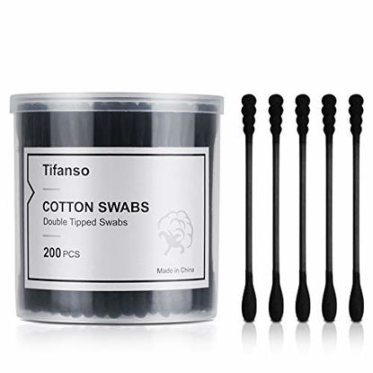 Picture of tifanso 200 Count Black Cotton Swabs, Natural Black Double Tipped Cotton Buds, Cruelty-Free Ear Swabs, Chlorine-Free Hypoallergenic