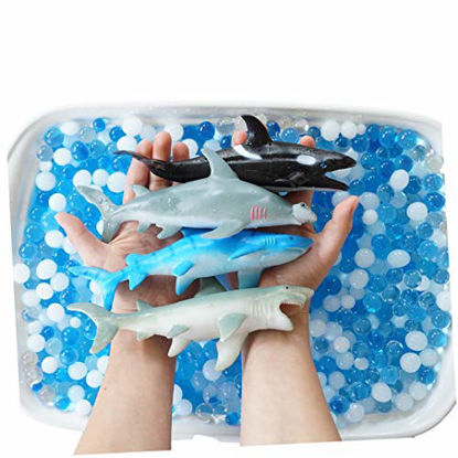 Picture of SENSORY4U Ocean Water Beads Swimming with Sharks Sensory Kit - Large Shark Toys Included - Dew Drops Offer Great Fine Motor Skills and Sensory Bin Kit for Kids