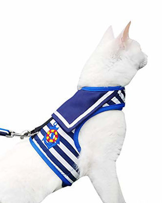Picture of Yizhi Miaow Cat Harness and Leash for Walking Escape Proof, Adjustable Cat Walking Jackets, Padded Stylish Cat Vest Sailor Suit Navy, Large