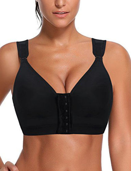 GetUSCart- KIMIKAL Women Post-Surgery Front Closure Sports Bra (L(36B,36C, 36D,38A), Black)