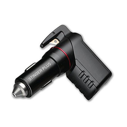 Picture of Ztylus Stinger Plus USB Emergency Escape EDC Tool: Life-Saving Rescue Car Charger, Spring Loaded Window Breaker Punch, Seat Belt Cutter, Dual USB Ports 3.1A Max Output (1x Black Stinger Plus)