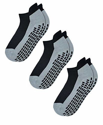 Picture of RATIVE Super Grips Anti Slip Non Skid Yoga Hospital Ankle Socks for Adults Mens Womens X-Large (XL,3-Pairs/Black)