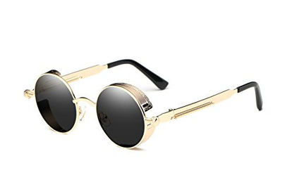 Picture of Dollger Men Retro Round Sunglasses Vintage Steampunk Gold Metal Frame Shades