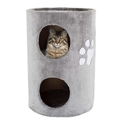 Picture of PETMAKER Cat Condo 2 Story Double Hole with Scratching Surface, 14" x 20.5", Gray (80-PET5080)