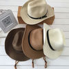 Picture of OULII Men Cowboy Hats Western Hats Brim Hat Summer Beach Straw Cap Sun Floppy Foldable Hats for Adults (Cream Color)