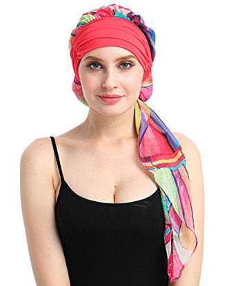 Picture of FocusCare Soft Pre-Tied Cancer Scarves Long Headwraps Bandana Tichel for Chemo Patients