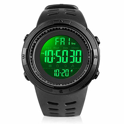 Picture of YEENIK Mens Digital Watch, Led Military 50M Waterproof Sports Watches for Men, Electronic Hand Wrist Watch with Alarm Stopwatch Dual Time Zone Count Down EL Backlight Calendar Date for Men - Black