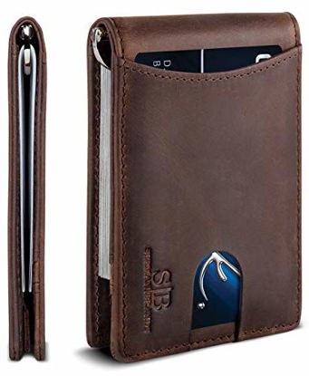 Picture of SERMAN BRANDS RFID Blocking Slim Bifold Genuine Leather Minimalist Front Pocket Wallets for Men with Money Clip Thin Gift (Texas Brown 1.S)