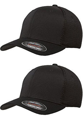 Picture of Flexfit 6533 Ultrafibre & Airmesh Fitted Cap, 2Pack (2-Black Caps) - Small/Medium