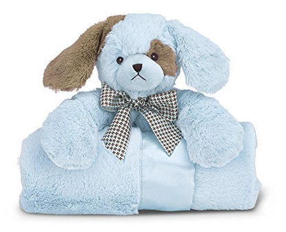 Picture of Bearington Baby Waggles Cuddle Me Sleeper, Blue Puppy Dog Large Size Security Blanket, 28.5" x 28.5"