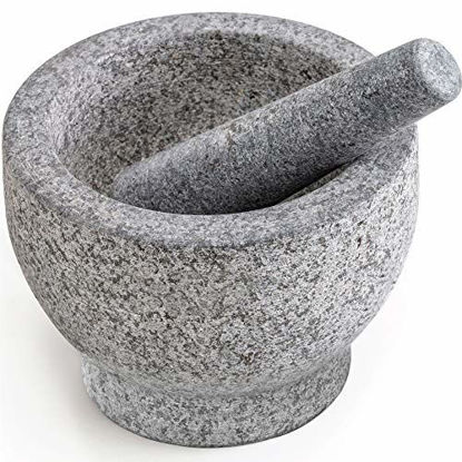 Picture of Gorilla Grip Large, Heavy Duty, Unpolished, Granite Mortar and Pestle Set, Holds 4 Cups, Perfect for Guacamole, Scratch Resistant Bottom, Crush and Grind Herbs, Spices, Nuts to Release Flavor, Gray