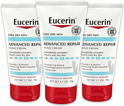 Picture of Eucerin Advanced Repair Hand Cream, Lotion for Very Dry Skin Use After Washing with Hand Soap, Fragrance Free, 8.1 Ounce (Pack of 3)