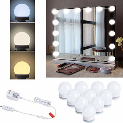 Picture of Upgraded Hollywood Style Vanity Mirror Lights Kit, 10 Dimmable Led Bulbs with 3 Color Modes, Best for Makeup Dressing Table Bathroom Dressing Room, Power Supply Plug in Lightings (Mirror Not Include)