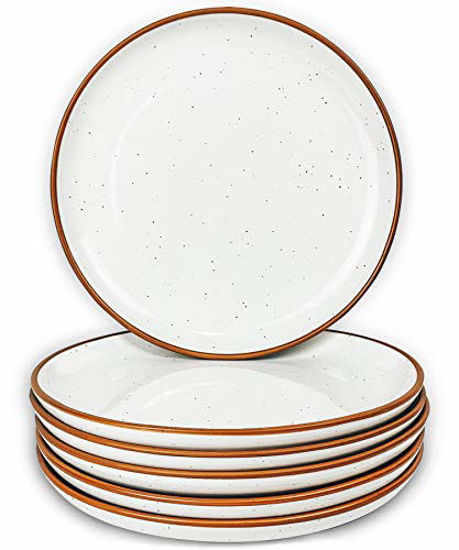 Picture of Mora Ceramic Plates Set, 7.8 in - Set of 6 - The Dessert, Salad, Appetizer, Small Dinner etc Plate. Microwave, Oven, and Dishwasher Safe, Scratch Resistant. Kitchen Porcelain Dish - Vanilla White