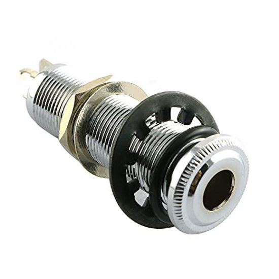 Picture of RLECS Brass Electric Guitar Bass 1/4Inch Barrel Jack 44.5x16cm Cylinder Input/Output Mono Active Long Threaded Jack Socket Guitar Parts & Accessories, Silver