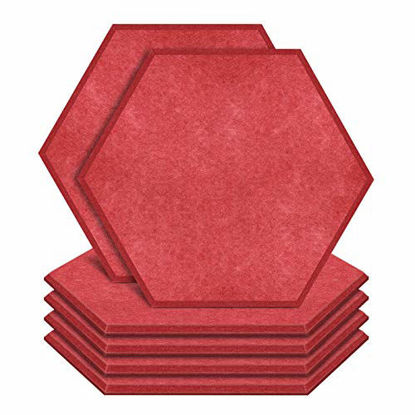 Picture of ZHERMAO 6 Pack Acoustic Panels Sound Proof Padding,14 X 13 X 0.4 Inches Sound Dampening Panels Bevled Edge Sound Panels, Used in Wall Decoration and Acoustic Treatment (Hexagon dark red)