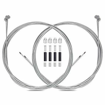 Picture of 4PCS Premium Bike Brake Cable Set,Universal Standard Bicycle Brake Cable, Professional Bicycle Brake line For Front and Rear Mountain MTB or Road Bikes,include Free Cable Cap End Crimps accessories 2M
