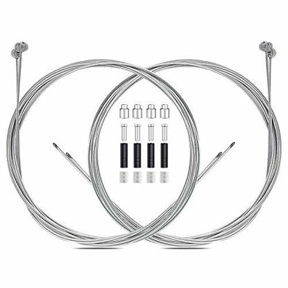 Picture of 4PCS Premium Bike Brake Cable Set,Universal Standard Bicycle Brake Cable, Professional Bicycle Brake line For Front and Rear Mountain MTB or Road Bikes,include Free Cable Cap End Crimps accessories 2M