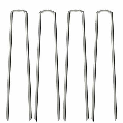 Picture of OK5STAR 12 Inch Galvanized Landscape Staples 50 Pack Metal Garden Stakes for Gardening Anti-Rust Heavy-Duty Ground Sod Pins Yard Stakes for Weed Barrier Fabric Irrigation Tubing Hose