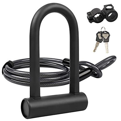 Picture of UBULLOX Bike U Lock Heavy Duty Bike Lock Bicycle U Lock, 16mm Shackle and 4ft Length Security Cable with Sturdy Mounting Bracket for Bicycle, Motorcycle and More