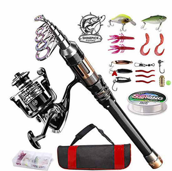 GetUSCart- ShinePick Fishing Rod Kit, Telescopic Fishing Pole and Reel  Combo Full Kit with Line Lures Hooks Carrier Bag for Travel Saltwater  Freshwater Boat Fishing Beginners(2.1M)