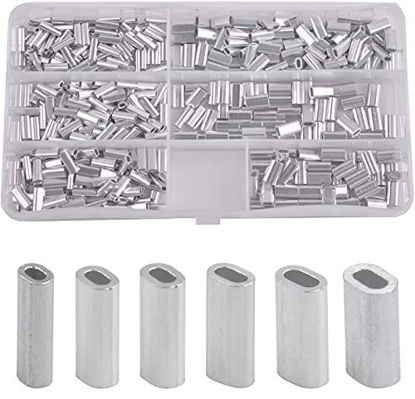 Picture of AGOOL Aluminum Single Barrel Crimp Sleeves Kit Aluminum Crimping Loop Sleeve Assortment Kit for Wire Rope and Cable Fishing Line Tube Connectors for Leader Rigging Oval/Round
