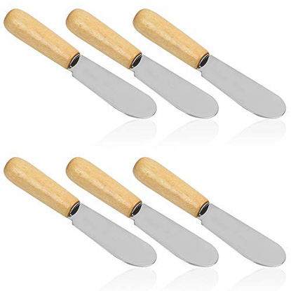 Picture of Wood Handle Butter Spreader, 4 Inch, DaKuan Cream Cheese Condiment Knives, Set of 6