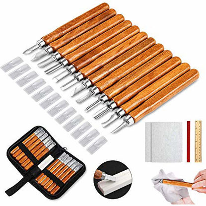 Picture of AUGSUN Wood Carving Knife Set - 20 PCS Hand Carving Tool Set for DIY Sculpture Carpenter Experts & Beginners