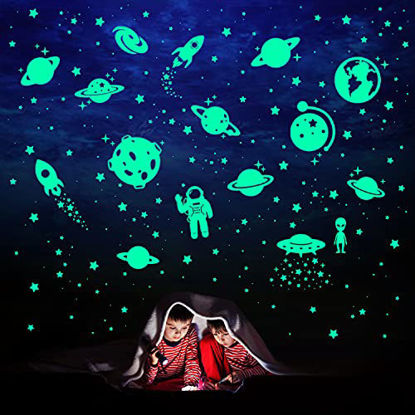 Picture of 260 PCS Glow in The Dark Stars, Glowing Stars for Ceiling, Star Wall Decals Solar System Space Galaxy Planets Wall Stickers for Kids, Girls Boys Room Decorations for Bedroom