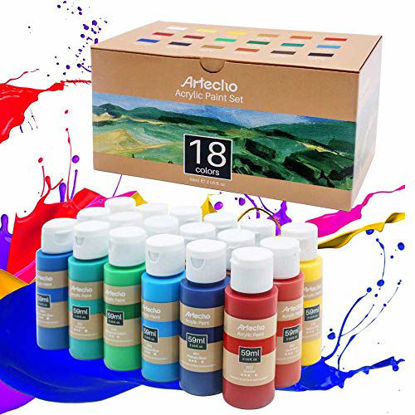 Picture of Artecho Acrylic Paint Set of 18 Colors, 59ml / 2oz Primary Acrylic Paint for Outdoor Decoration, Art Painting, Supplies for Wood, Fabric, Shoe, Rock, Crafts & Canvas